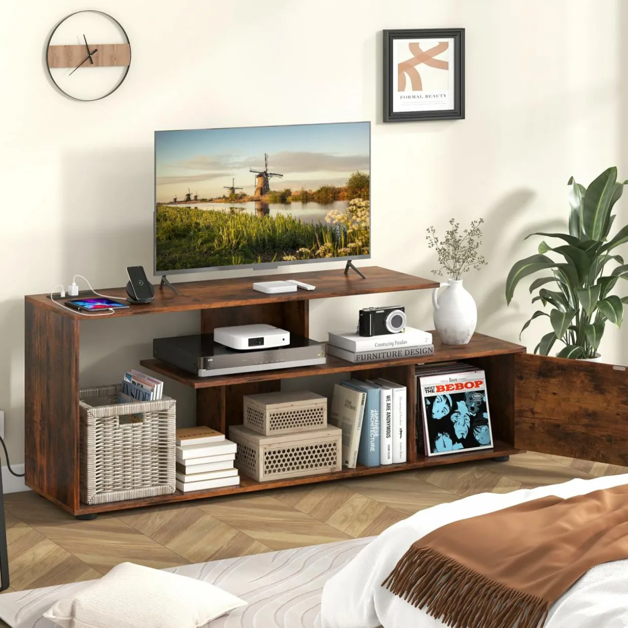 Tangkula 60" TV Stand with Charging Station