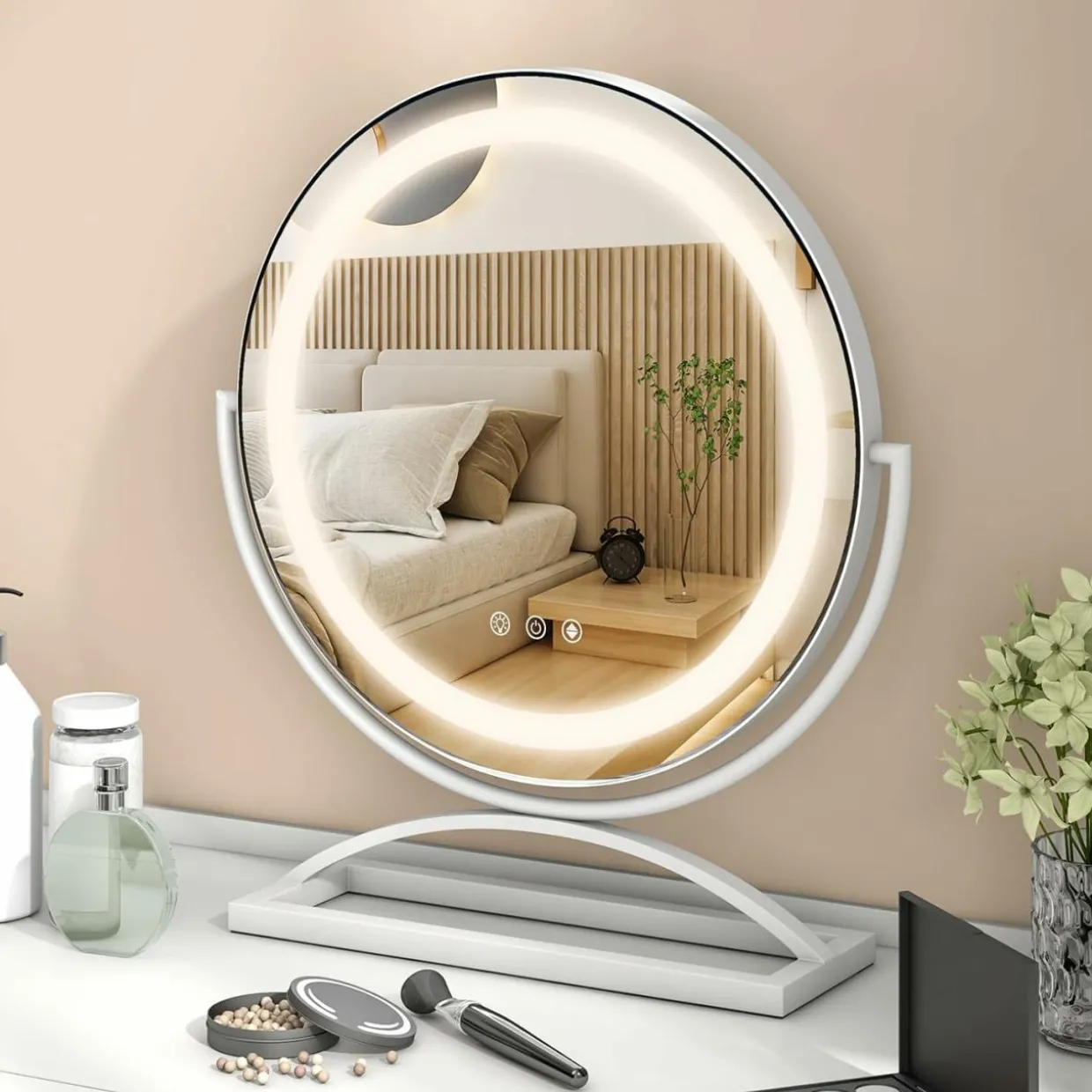Tangkula 16" Vanity Mirror with Lights, 3 Color Dimmable LED Lighted Makeup Mirror with Touch Screen