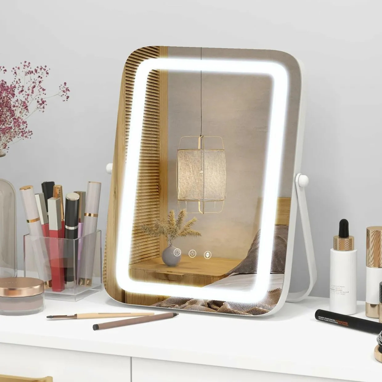 Tangkula 16" Vanity Mirror with Lights, 3 Color Dimmable LED Lighted Makeup Mirror with Touch Screen