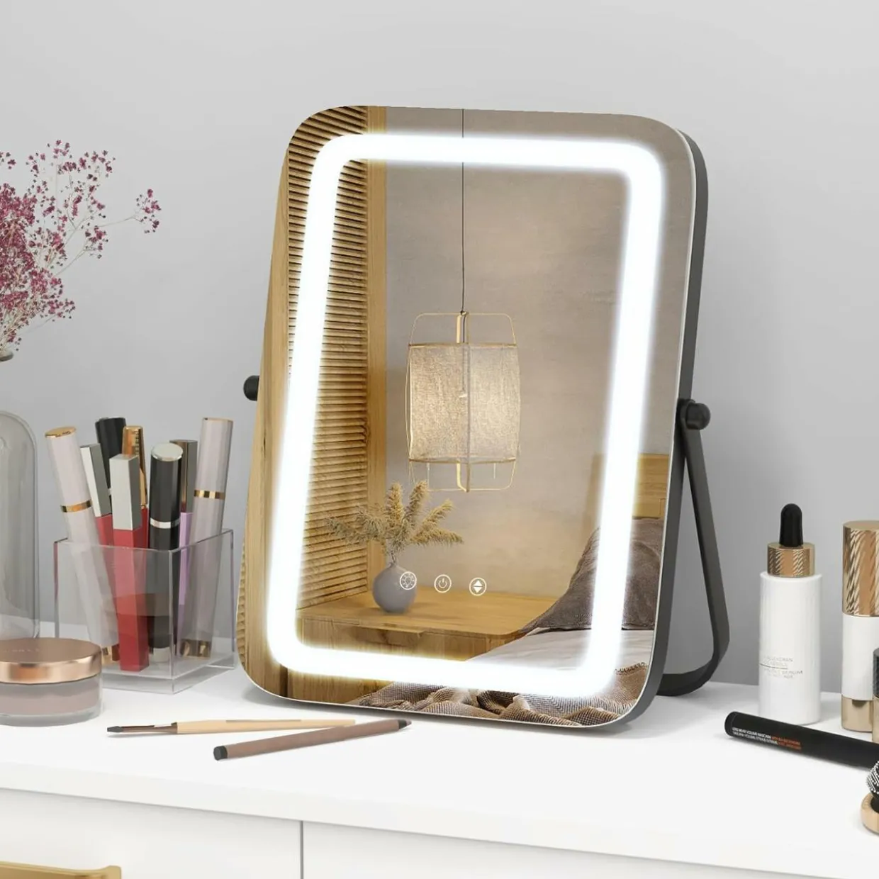 Tangkula 16" Vanity Mirror with Lights, 3 Color Dimmable LED Lighted Makeup Mirror with Touch Screen