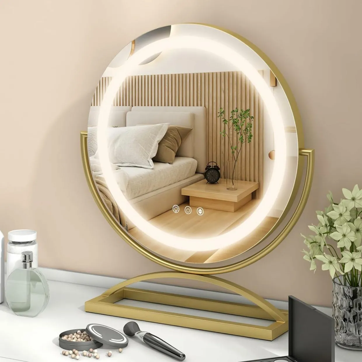 Tangkula 16" Vanity Mirror with Lights, 3 Color Dimmable LED Lighted Makeup Mirror with Touch Screen