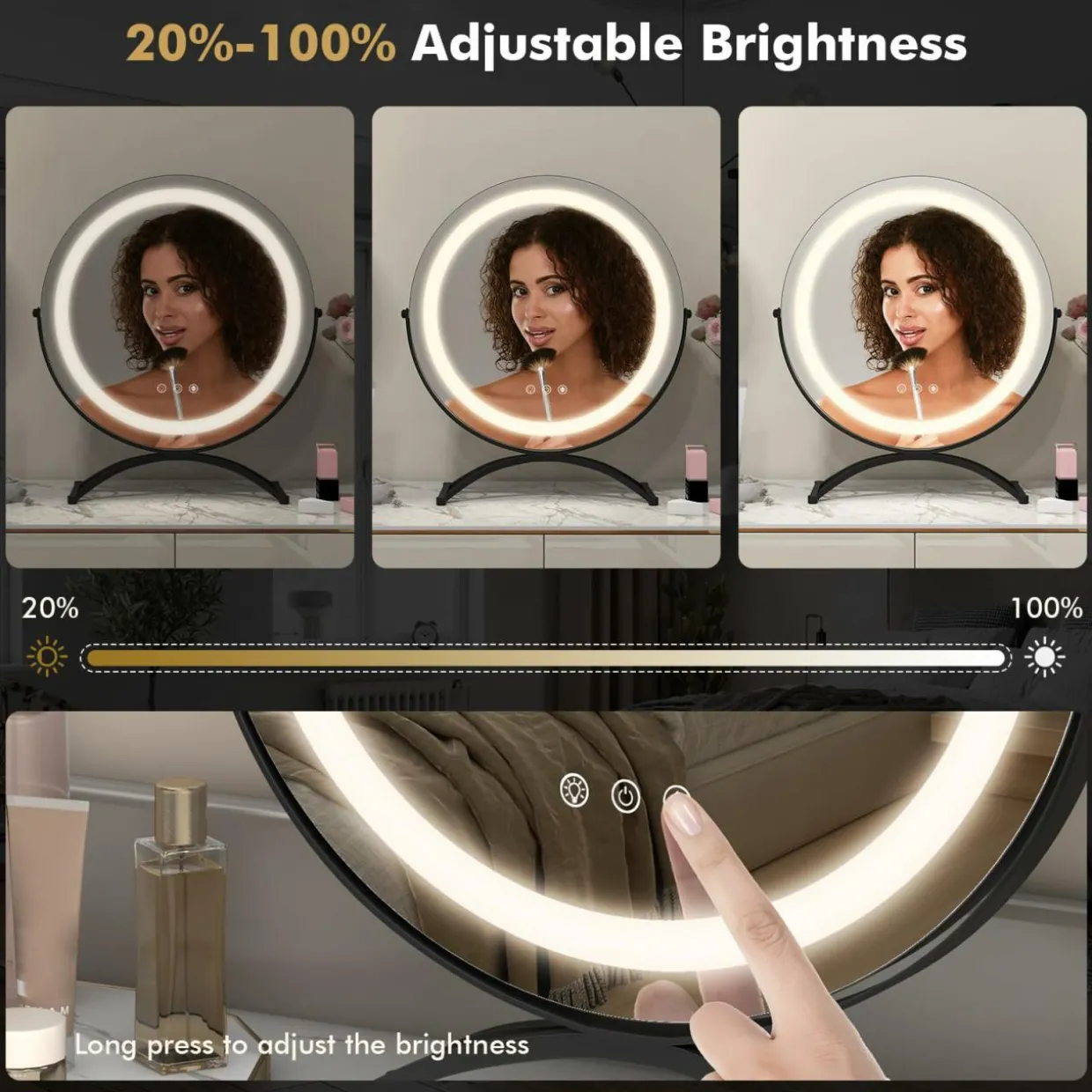 Tangkula 16" Vanity Mirror with Lights, 3 Color Dimmable LED Lighted Makeup Mirror with Touch Screen