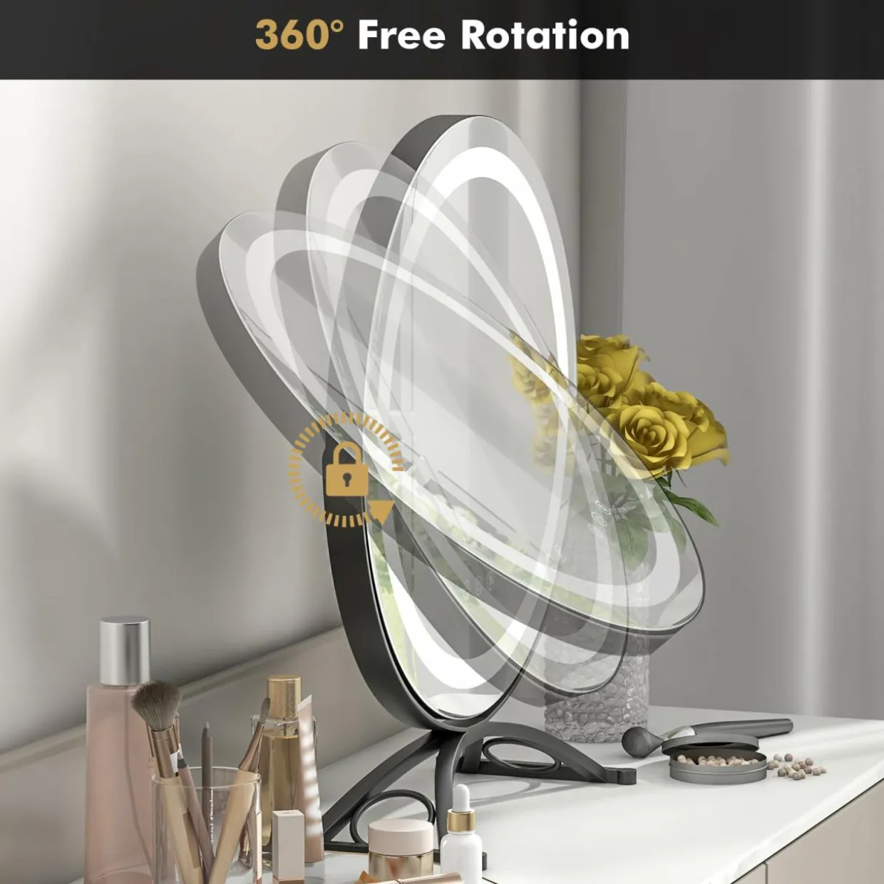 Tangkula 16" Vanity Mirror with Lights, 3 Color Dimmable LED Lighted Makeup Mirror with Touch Screen