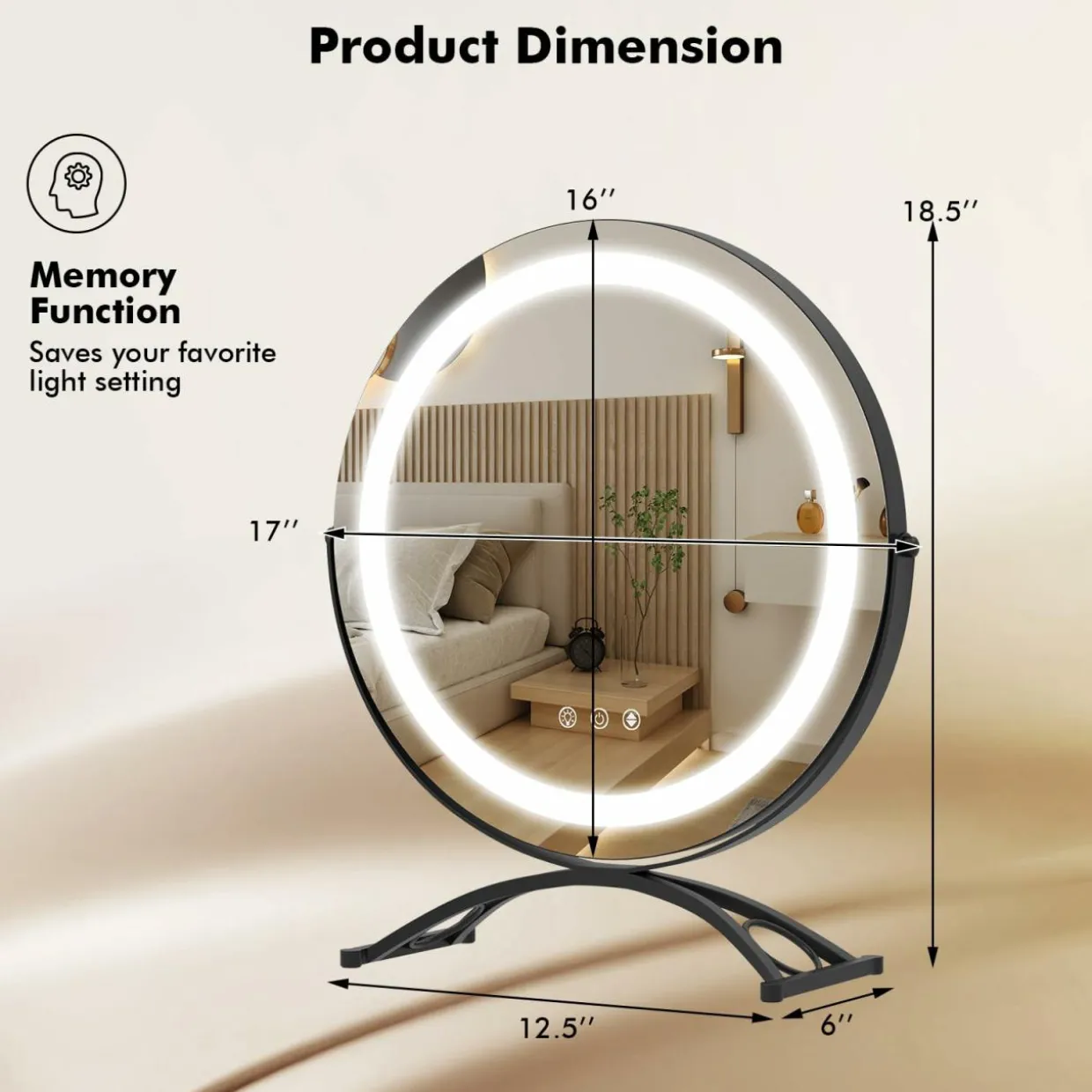 Tangkula 16" Vanity Mirror with Lights, 3 Color Dimmable LED Lighted Makeup Mirror with Touch Screen