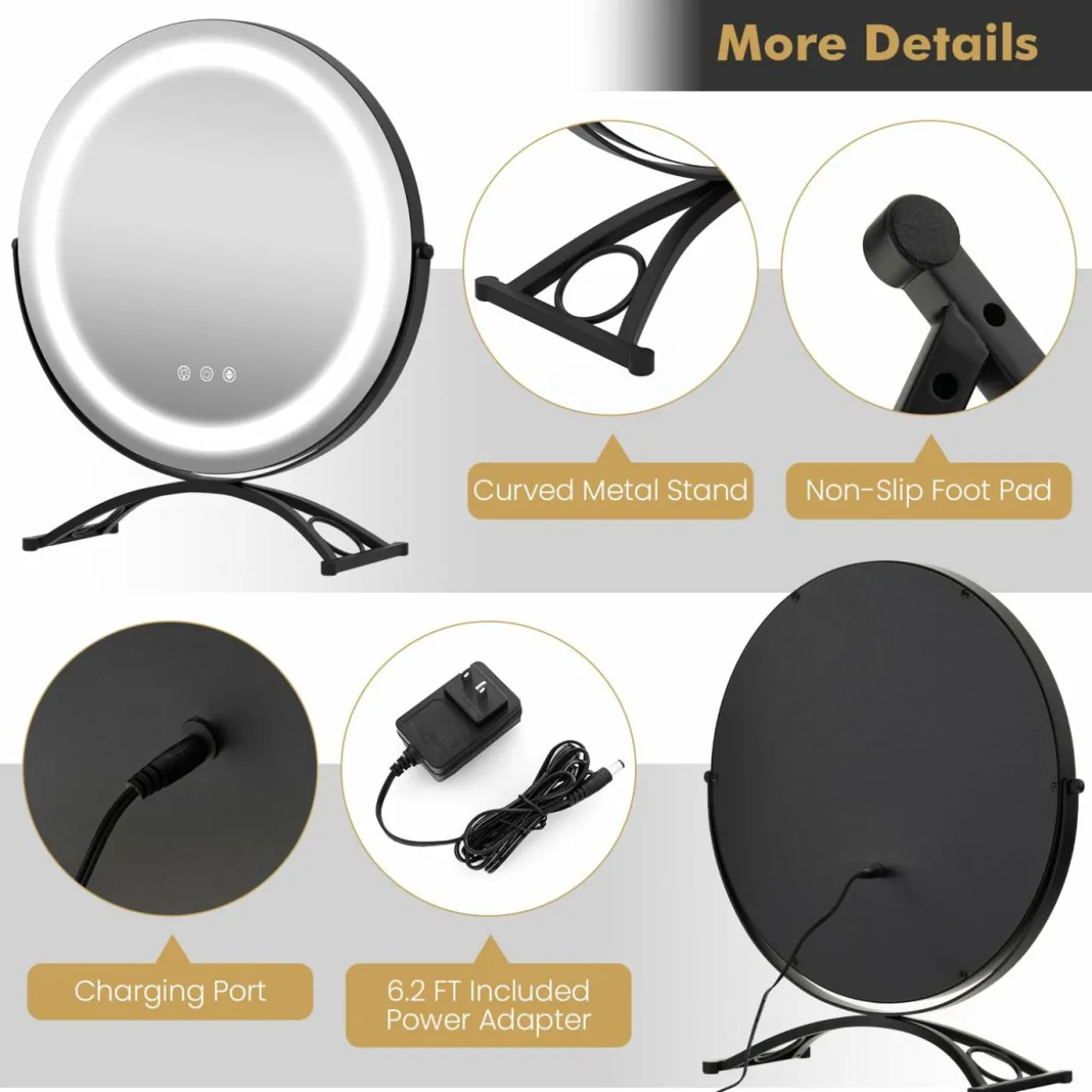 Tangkula 16" Vanity Mirror with Lights, 3 Color Dimmable LED Lighted Makeup Mirror with Touch Screen