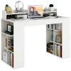 Tangkula 48" White Desk with Storage Bookshelf, Home Office Computer Desk with Dual 3 Tier Bookshelf & Monitor Shelf