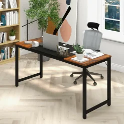 Tangkula 63” x 24” Conference Table, Meeting Table with Metal Frame & Adjustable Foot Pads