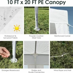 Tangkula 10 x 20 Feet Canopy Tent, Waterproof Wedding Canopy with Wind Rope, Outdoor Shelter Pavilion for Parties