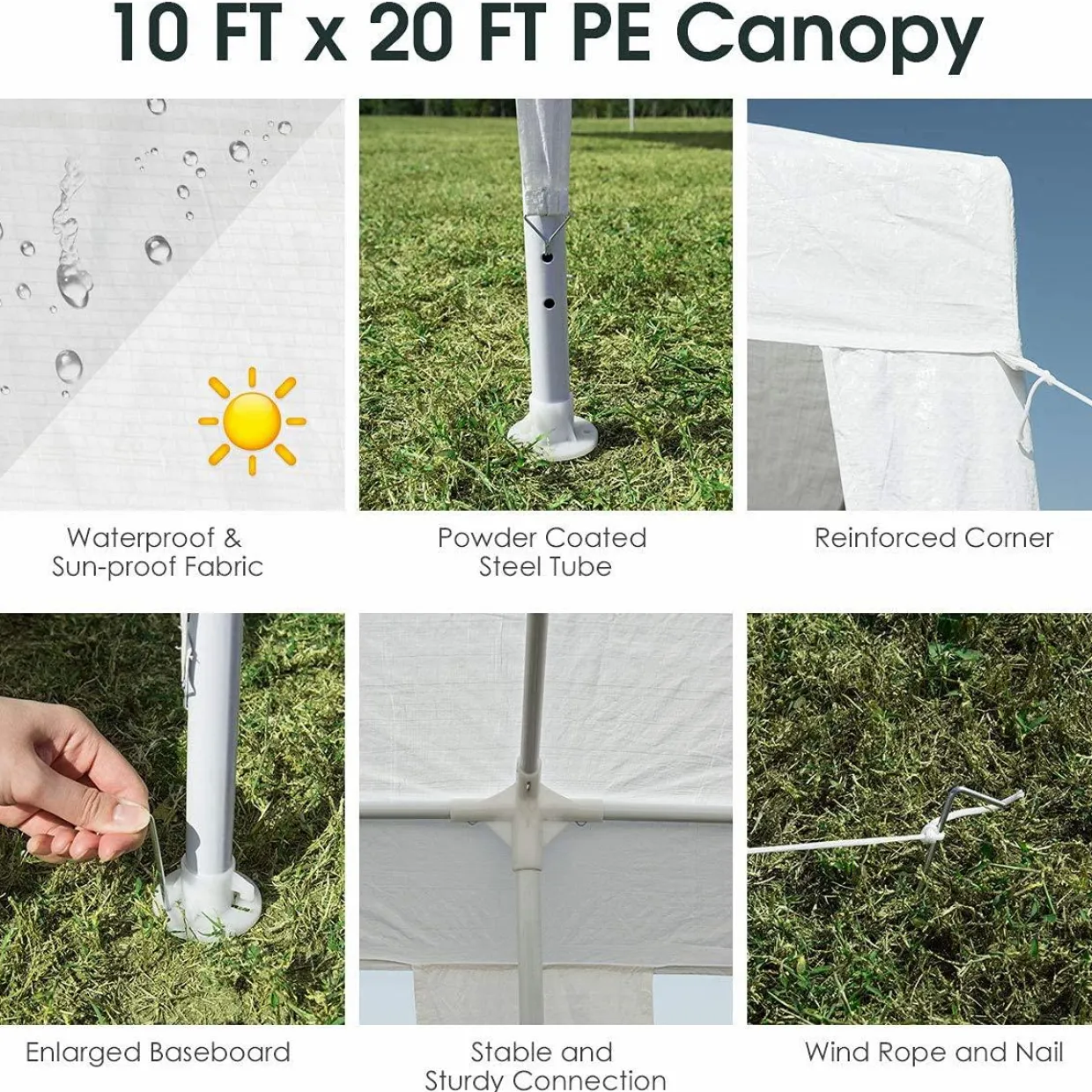 Tangkula 10 x 20 Feet Canopy Tent, Waterproof Wedding Canopy with Wind Rope, Outdoor Shelter Pavilion for Parties