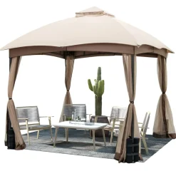 Tangkula 10 X 10 FT Patio Gazebo with Privacy Netting