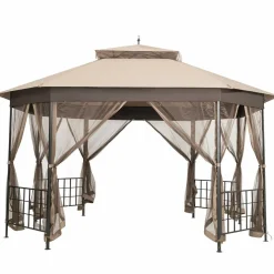 Tangkula 10 x 12 Ft Patio Gazebo, Heavy Duty Octagonal Gazebo Canopy w/Netting Sidewalls & Sturdy Steel Frame