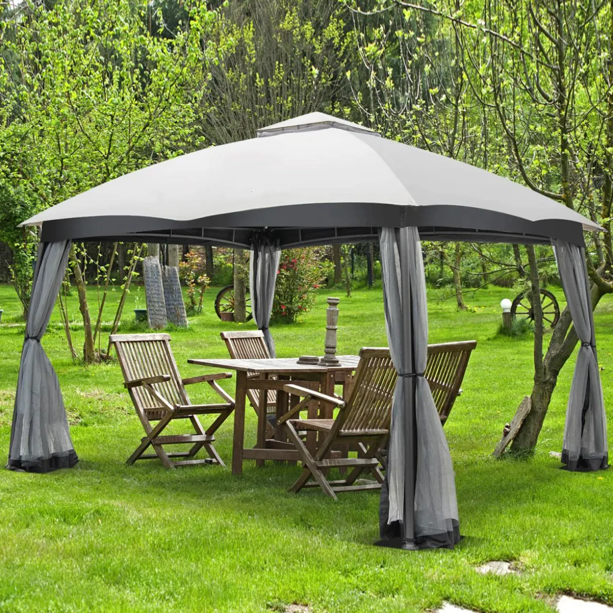 Tangkula 10 X 10 FT Patio Gazebo with Privacy Netting