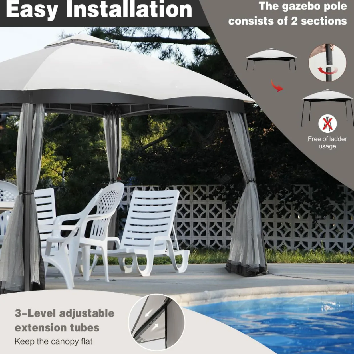 Tangkula 10 X 10 FT Patio Gazebo with Privacy Netting