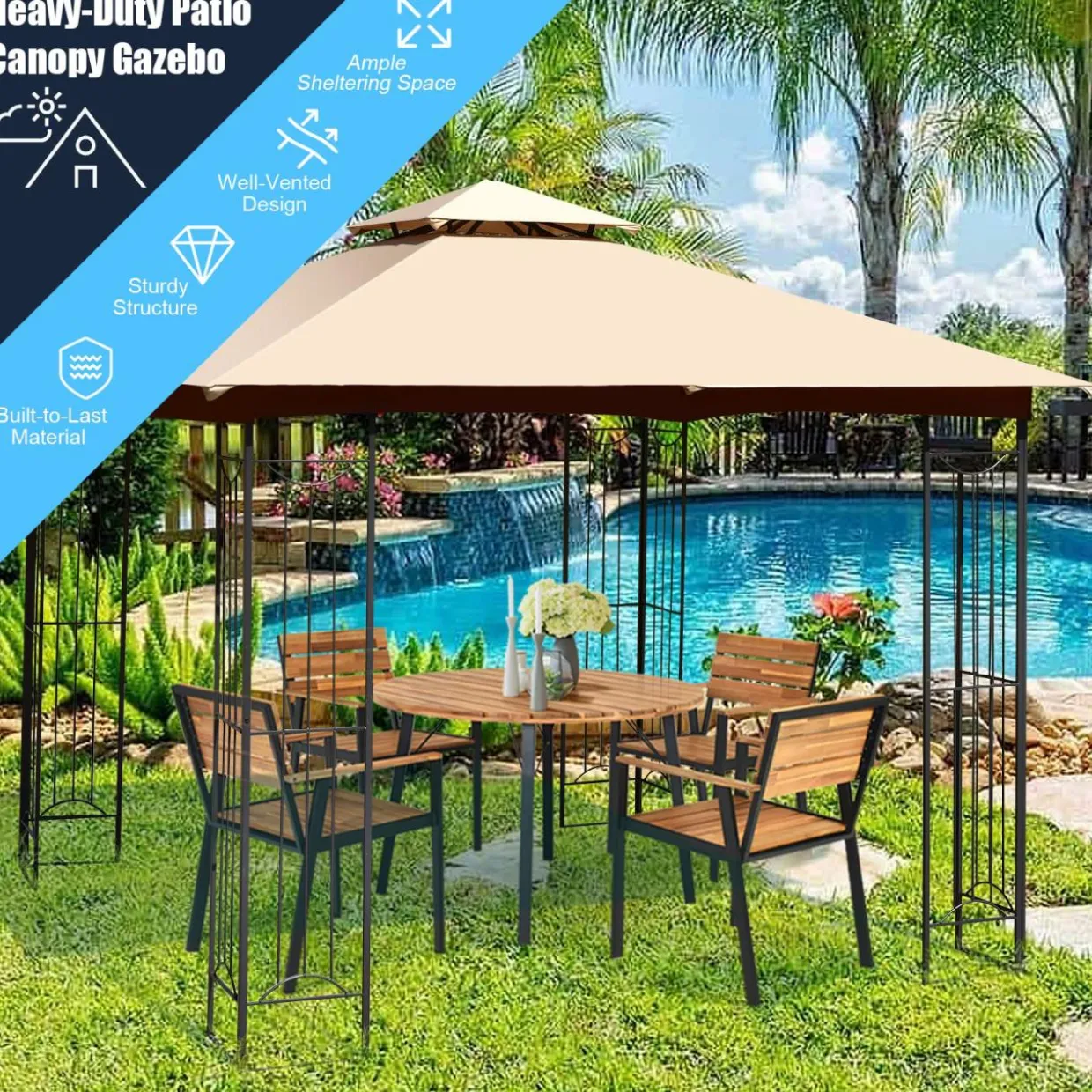 Tangkula 10 x 10 FT Patio Gazebo, Double Roof Outdoor Gazebo