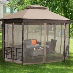 Tangkula 10 x 12 Ft Patio Gazebo, Heavy Duty Octagonal Gazebo Canopy w/Netting Sidewalls & Sturdy Steel Frame