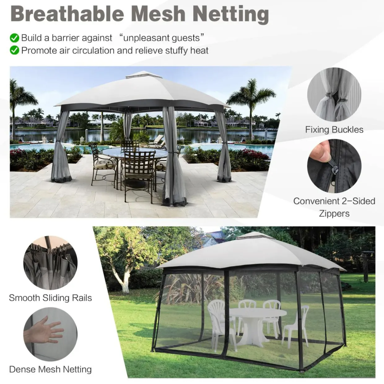 Tangkula 10 X 10 FT Patio Gazebo with Privacy Netting