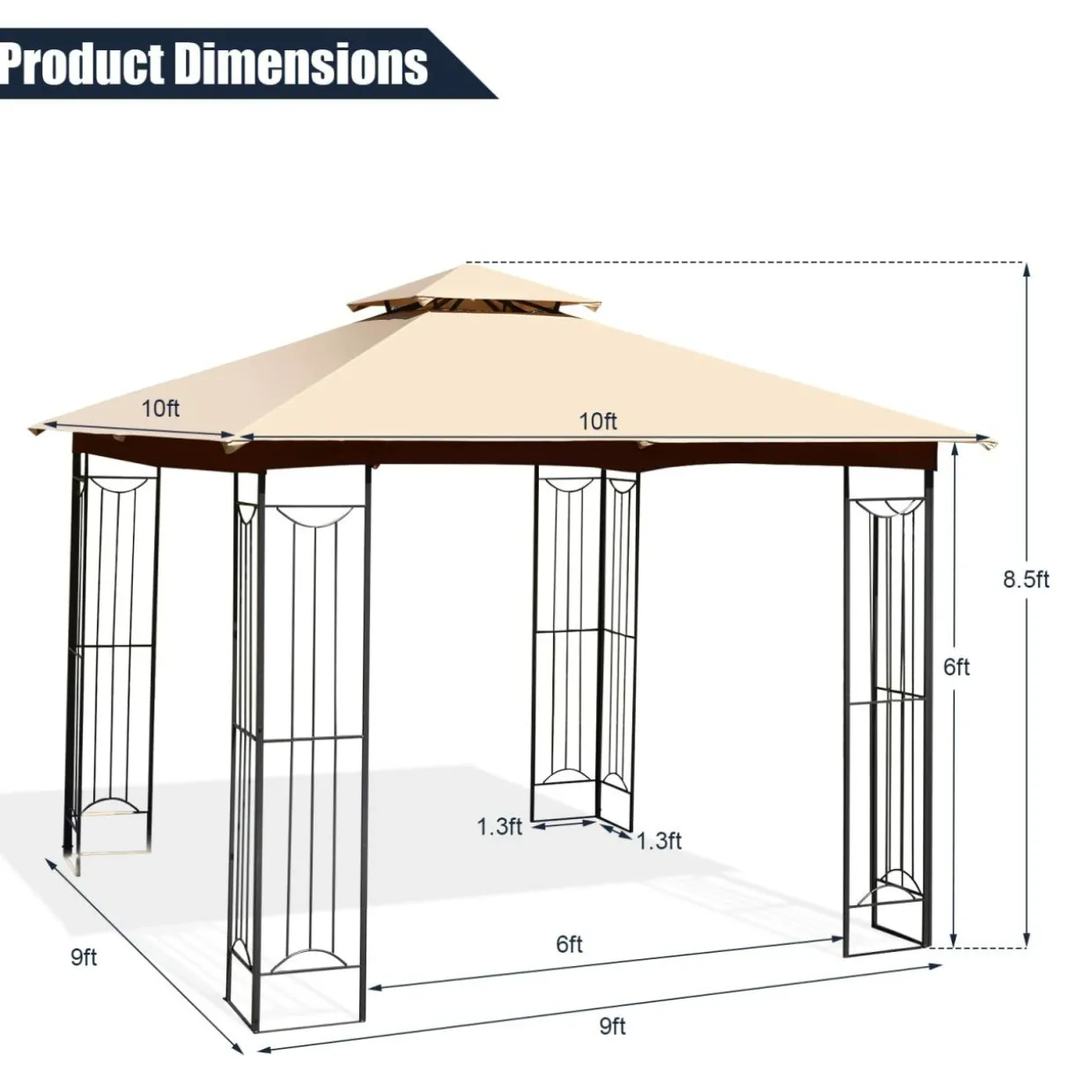 Tangkula 10 x 10 FT Patio Gazebo, Double Roof Outdoor Gazebo