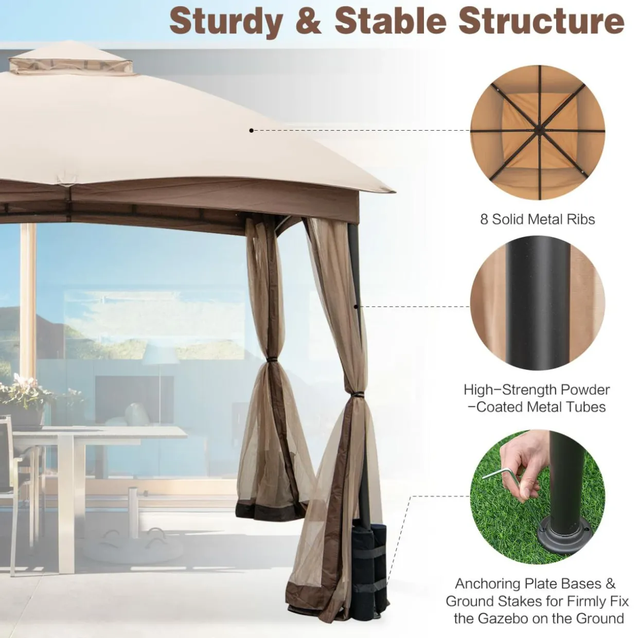 Tangkula 10 X 10 FT Patio Gazebo with Privacy Netting