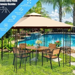 Tangkula 10 x 10 FT Patio Gazebo, Double Roof Outdoor Gazebo