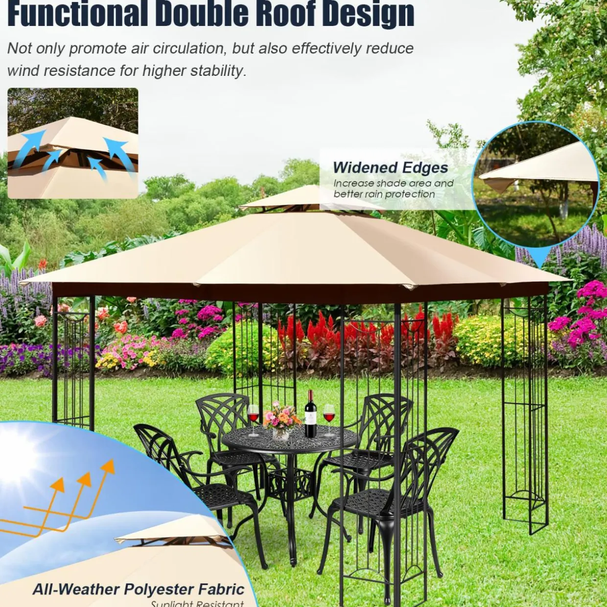 Tangkula 10 x 10 FT Patio Gazebo, Double Roof Outdoor Gazebo