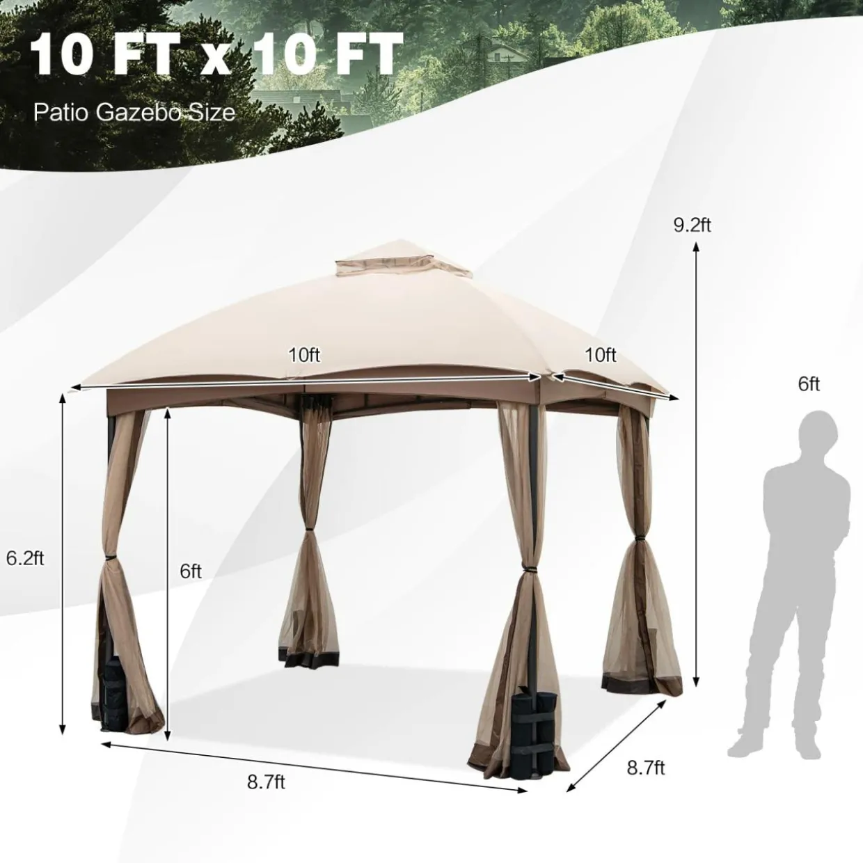 Tangkula 10 X 10 FT Patio Gazebo with Privacy Netting