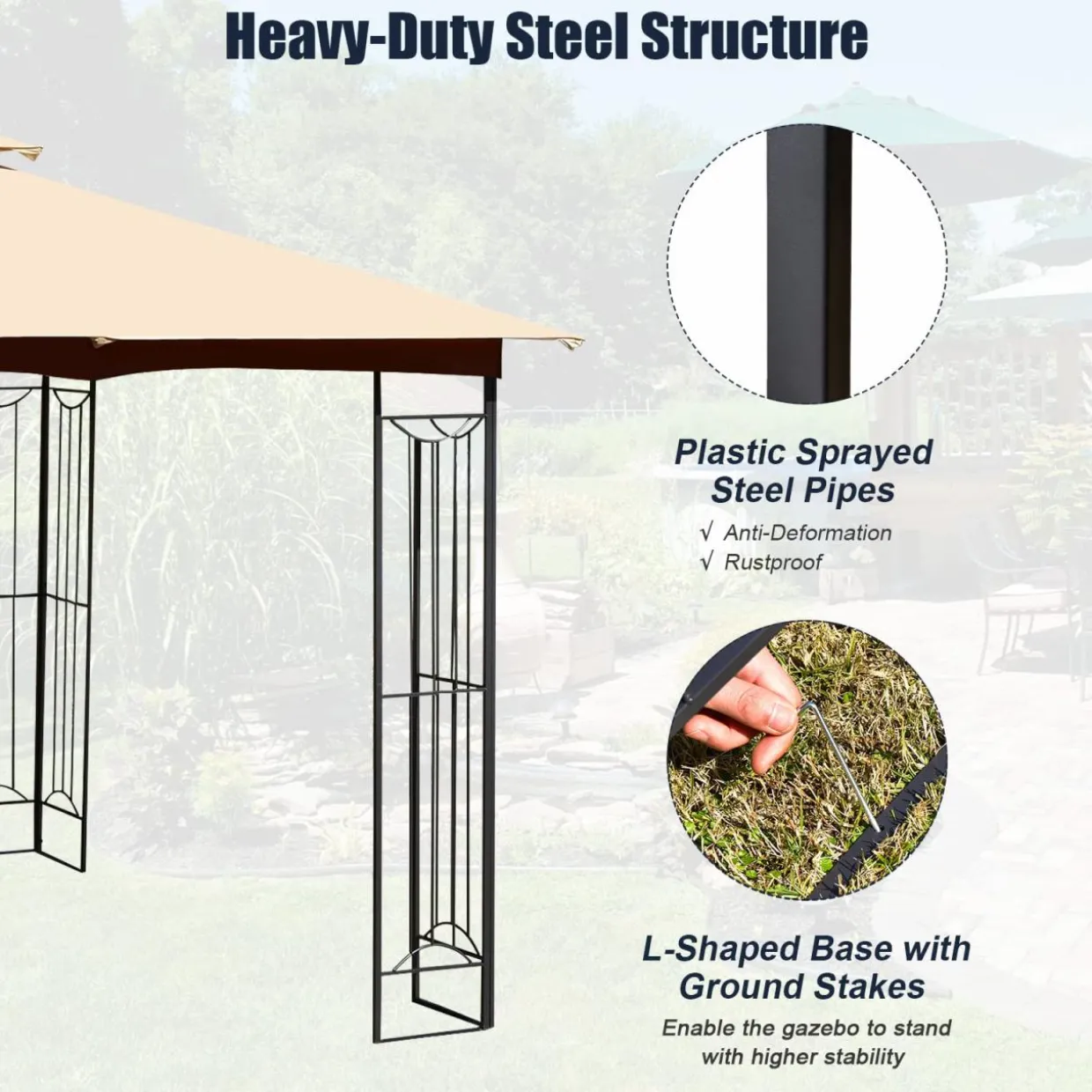 Tangkula 10 x 10 FT Patio Gazebo, Double Roof Outdoor Gazebo