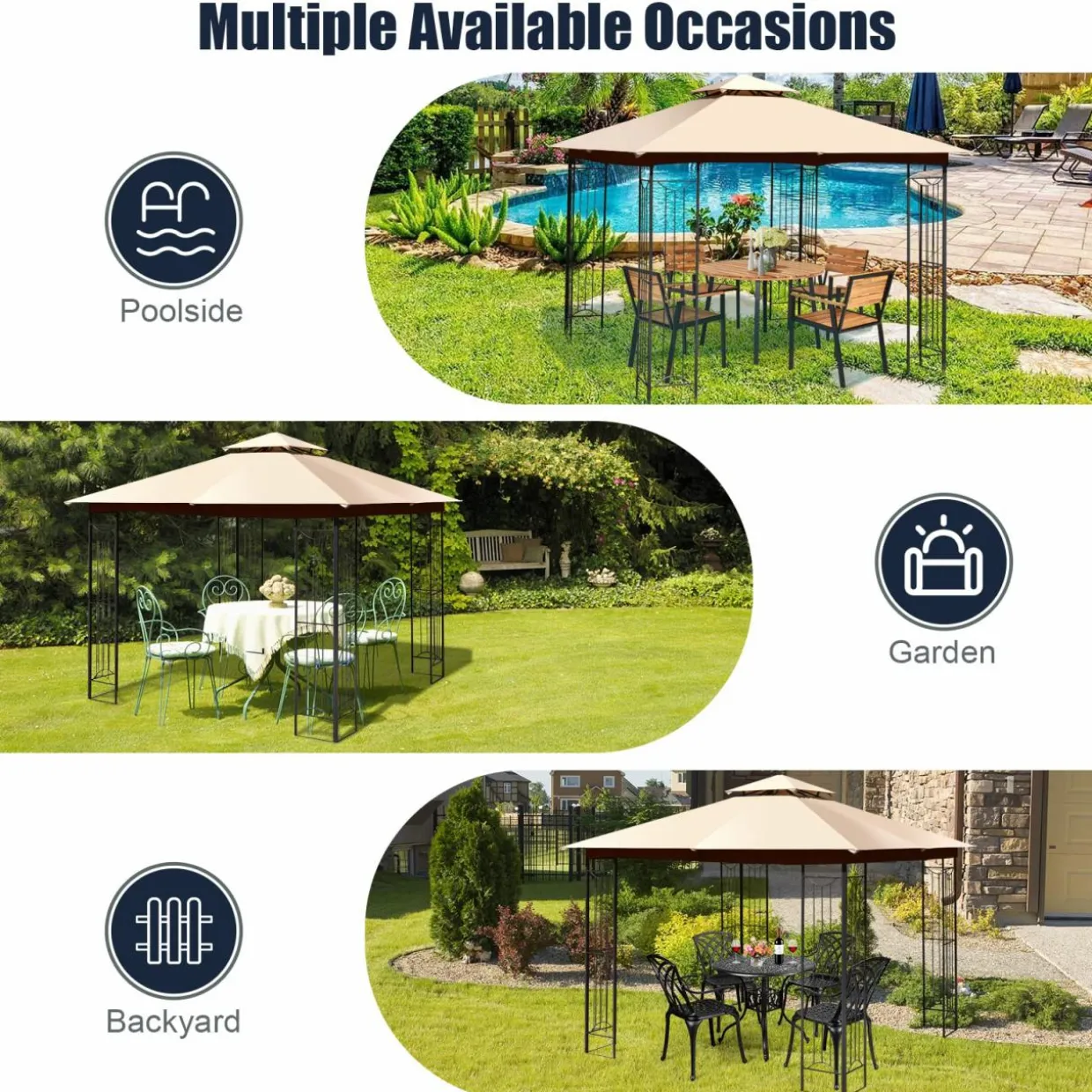 Tangkula 10 x 10 FT Patio Gazebo, Double Roof Outdoor Gazebo