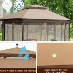 Tangkula 10 x 12 Ft Patio Gazebo, Heavy Duty Octagonal Gazebo Canopy w/Netting Sidewalls & Sturdy Steel Frame