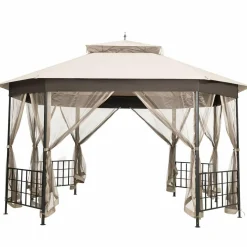 Tangkula 10 x 12 Ft Patio Gazebo, Heavy Duty Octagonal Gazebo Canopy w/Netting Sidewalls & Sturdy Steel Frame