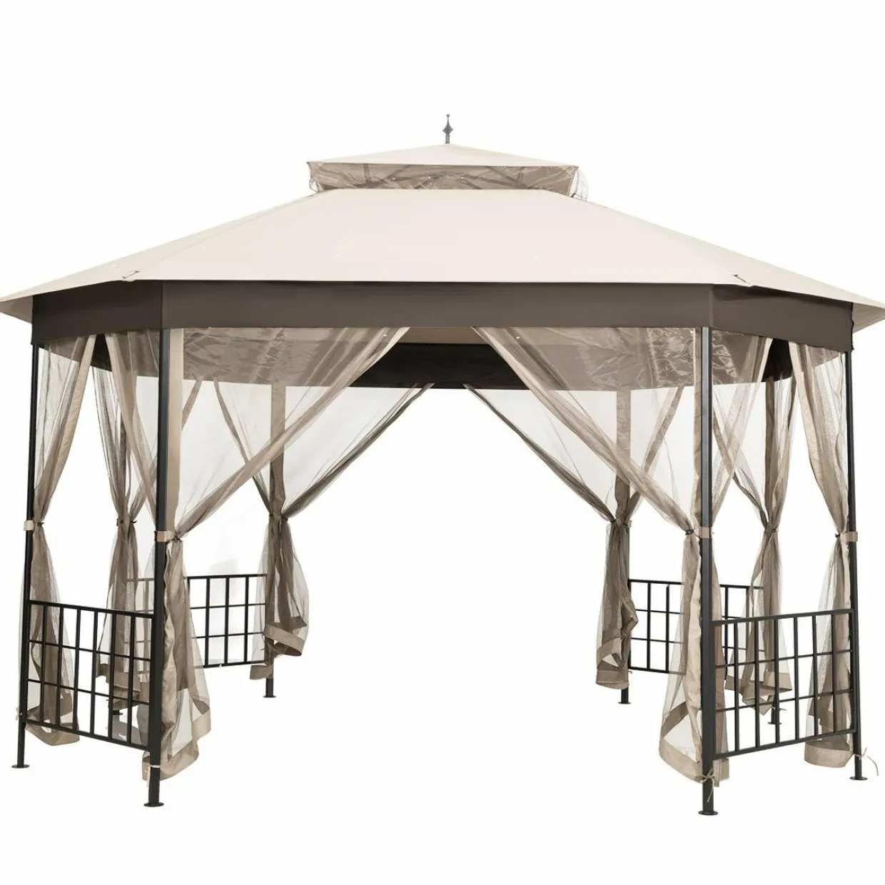 Tangkula 10 x 12 Ft Patio Gazebo, Heavy Duty Octagonal Gazebo Canopy w/Netting Sidewalls & Sturdy Steel Frame