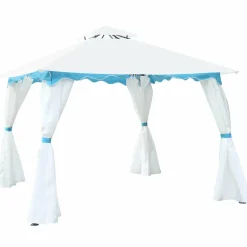 Tangkula 10 x 10 ft Patio Steel Gazebo, Outdoor Canopy Gazebo with Side Walls, Zippers, 2 Tier Vented Roof, Blue Trimming