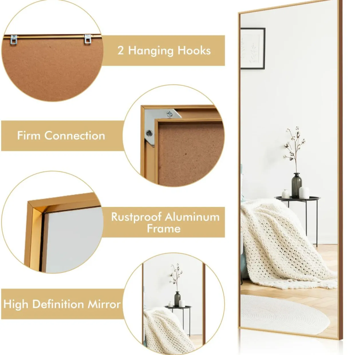 Tangkula 59" x 22" Full Length Mirror, Full Body Mirror with Rectangular Aluminum Frame and Explosion-Proof Glass