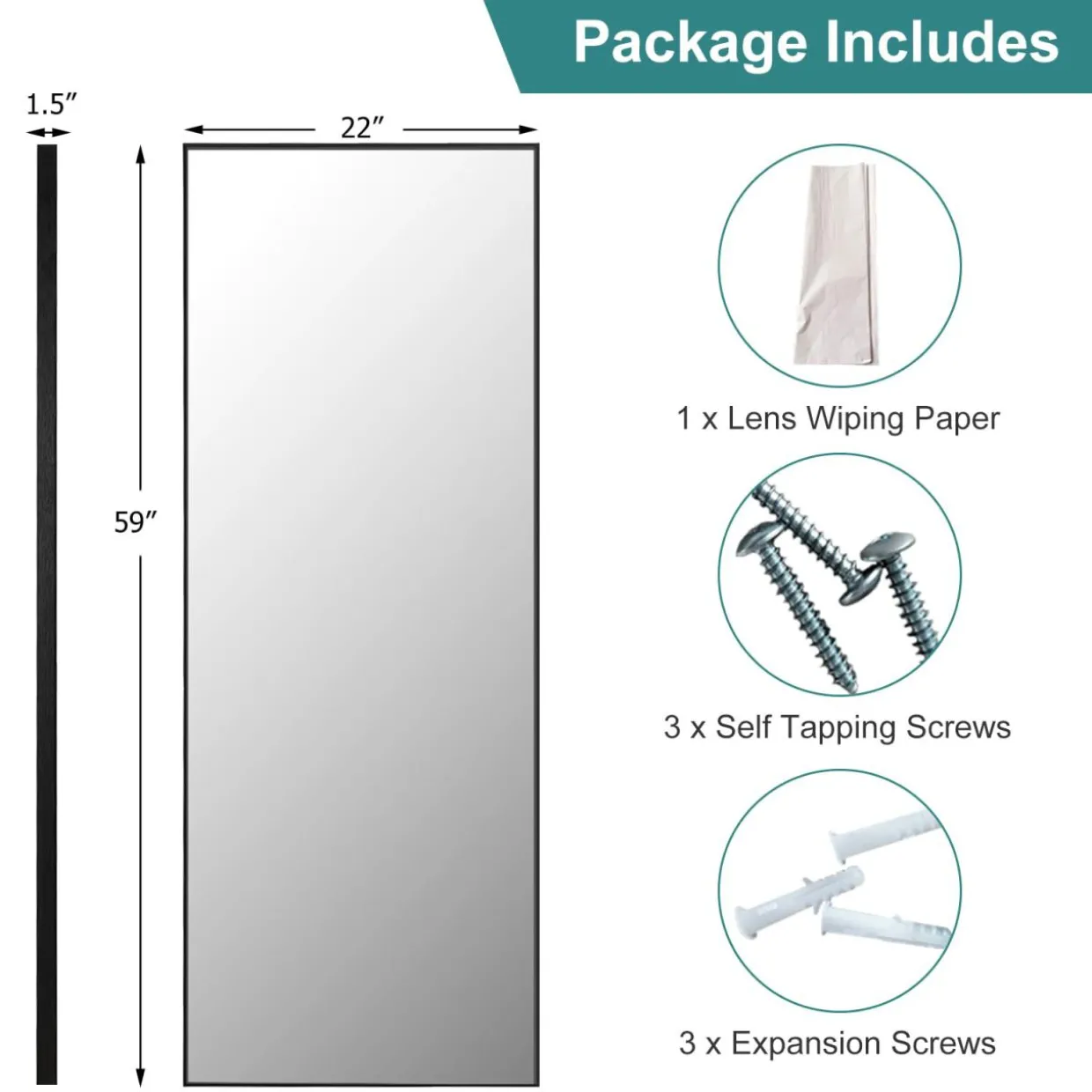 Tangkula 59" x 22" Full Length Mirror, Full Body Mirror with Rectangular Aluminum Frame and Explosion-Proof Glass