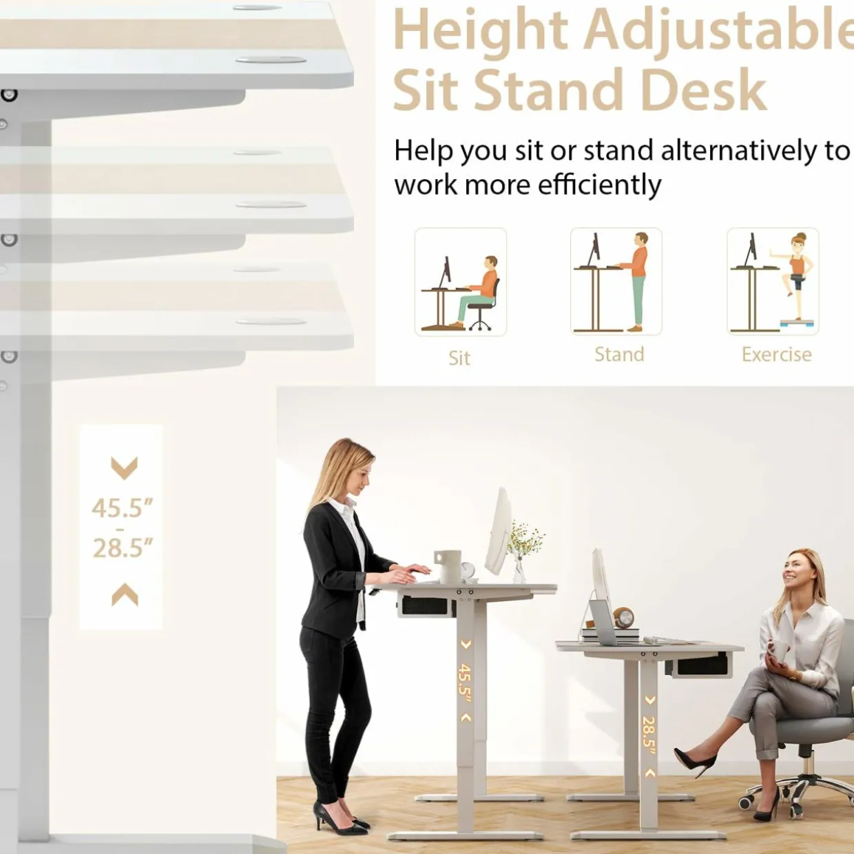 Tangkula 55” x 28” Height Adjustable Electric Standing Desk, Ergonomic Sit Stand Desk