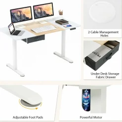 Tangkula 55” x 28” Height Adjustable Electric Standing Desk, Ergonomic Sit Stand Desk