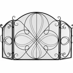 Tangkula 59.5 x 32.5 Inch Fireplace Screen, 3-Panel Folding Spark Guard w/Floral Pattern