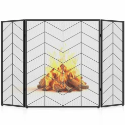Tangkula 52 x 31 Inch Fireplace Screen, 3-Panel Folding Spark Guard w/Chevron Herringbone Pattern