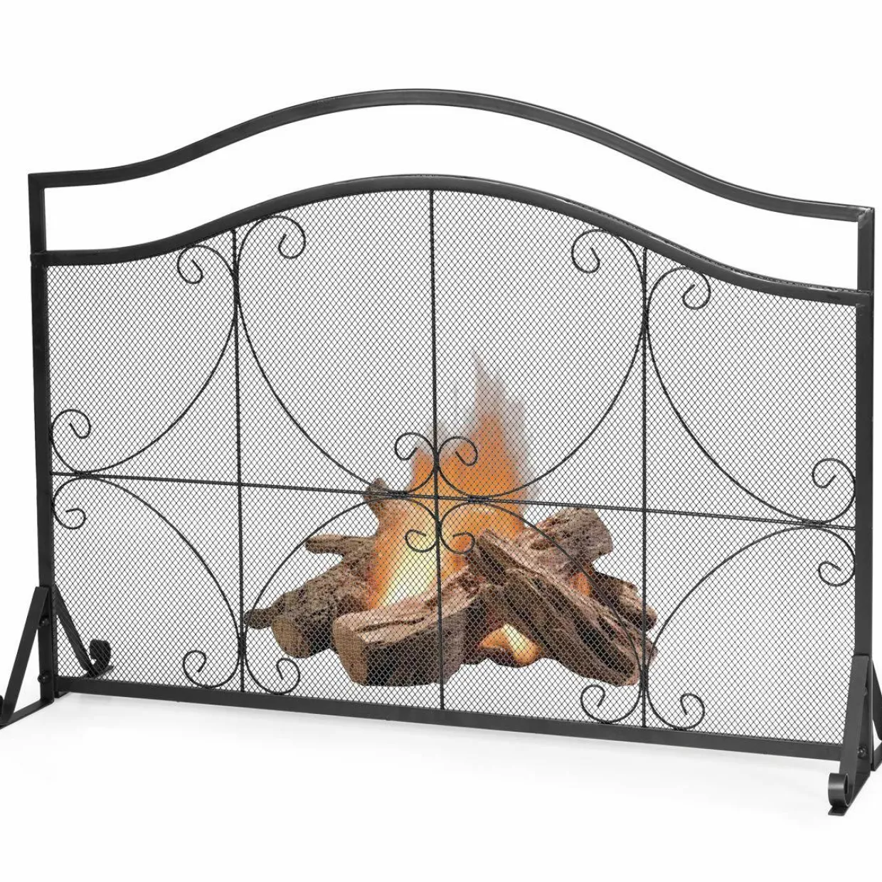 Tangkula 44.5" X 33" Inch Fireplace Screen, Decorative Iron Single Panel Fire Spark Guard Gate w/Metal Mesh