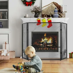 Tangkula 52 x 31 Inch Fireplace Screen, 3-Panel Folding Spark Guard w/Natural Scenery & Moose Pattern