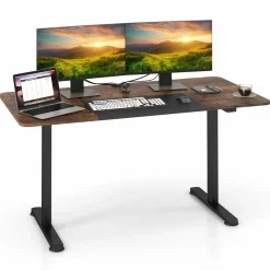 Tangkula 55 x 28 Inch Large Electric Standing Desk, Height Adjustable Sit to Stand Desk with Powerful Motor & Hanging Hook