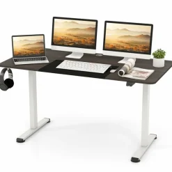 Tangkula 55 x 28 Inch Large Electric Standing Desk, Height Adjustable Sit to Stand Desk with Powerful Motor & Hanging Hook