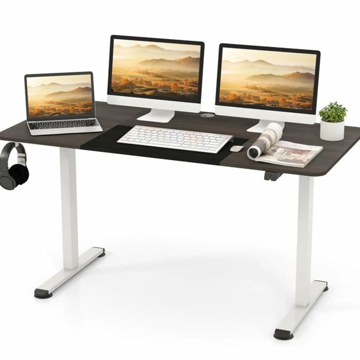 Tangkula 55 x 28 Inch Large Electric Standing Desk, Height Adjustable Sit to Stand Desk with Powerful Motor & Hanging Hook