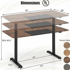 Tangkula 55 x 28 Inch Large Electric Standing Desk, Height Adjustable Sit to Stand Desk with Powerful Motor & Hanging Hook