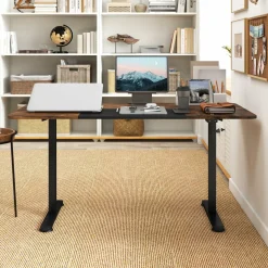 Tangkula 55 x 28 Inch Large Electric Standing Desk, Height Adjustable Sit to Stand Desk with Powerful Motor & Hanging Hook