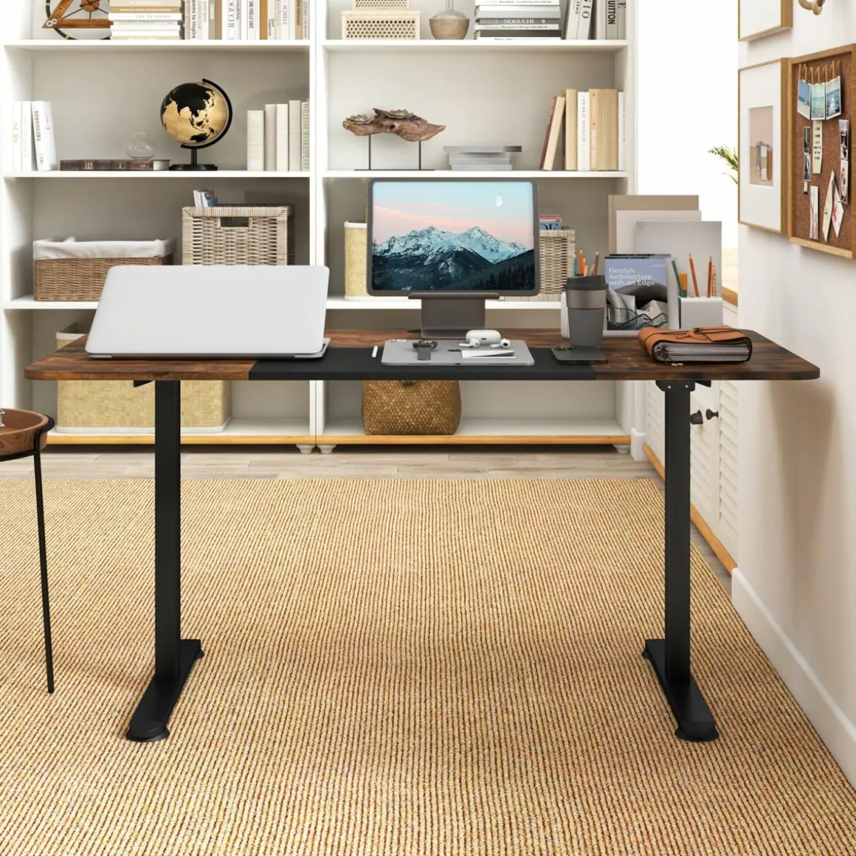 Tangkula 55 x 28 Inch Large Electric Standing Desk, Height Adjustable Sit to Stand Desk with Powerful Motor & Hanging Hook