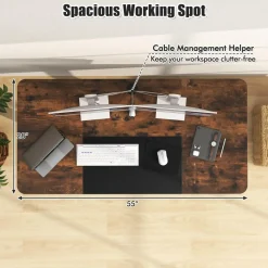 Tangkula 55 x 28 Inch Large Electric Standing Desk, Height Adjustable Sit to Stand Desk with Powerful Motor & Hanging Hook