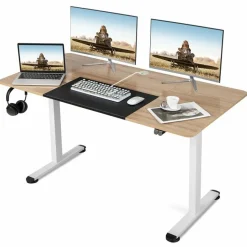 Tangkula 55 x 28 Inch Large Electric Standing Desk, Height Adjustable Sit to Stand Desk with Powerful Motor & Hanging Hook