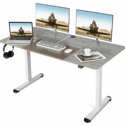 Tangkula 55 x 28 Inch Large Electric Standing Desk, Height Adjustable Sit to Stand Desk with Powerful Motor & Hanging Hook
