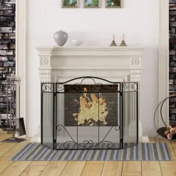 Tangkula 50 x 29 Inches 3-Panel Heat-Resistant Metal Mesh Fireplace Screen