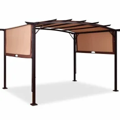 Tangkula 12' x 9' Pergola Gazebo Canopy Outdoor Patio Garden Steel Frame Sun Shelter with Retractable Canopy Shades